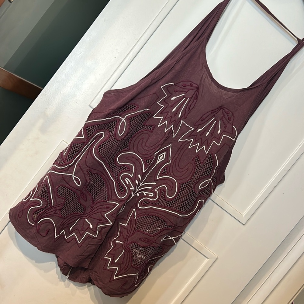 Free People Embroidered Flowy Tank Top-Sz L